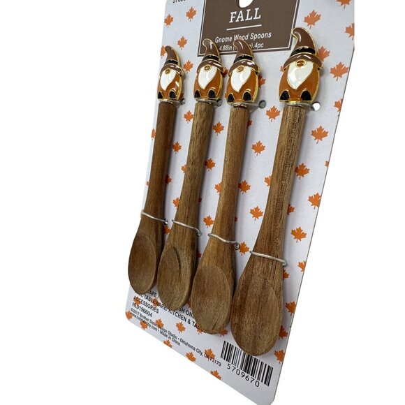 Gnome Wood Spoon Set Of 4 Fall Autumn Country Farmhouse Modern Holiday New - Picture 7 of 9